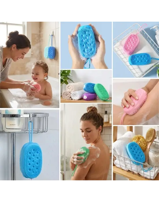 Peeling Etkili Süngerli Silikon Banyo Lifi – Asma Kancalı Duş Kesesi