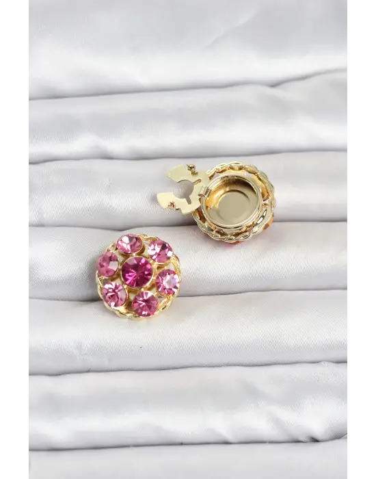 Pembe Zirkon Taşlı Düğme veya Manşet Broşu