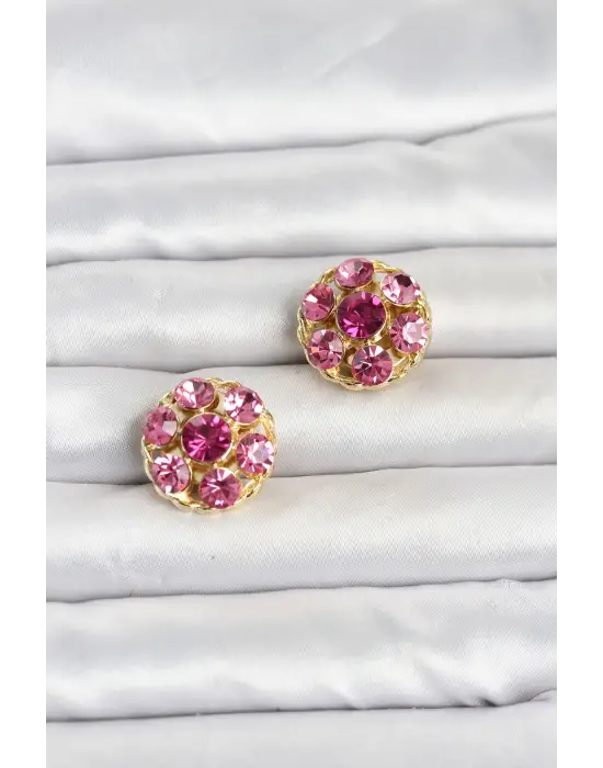 Pembe Zirkon Taşlı Düğme veya Manşet Broşu