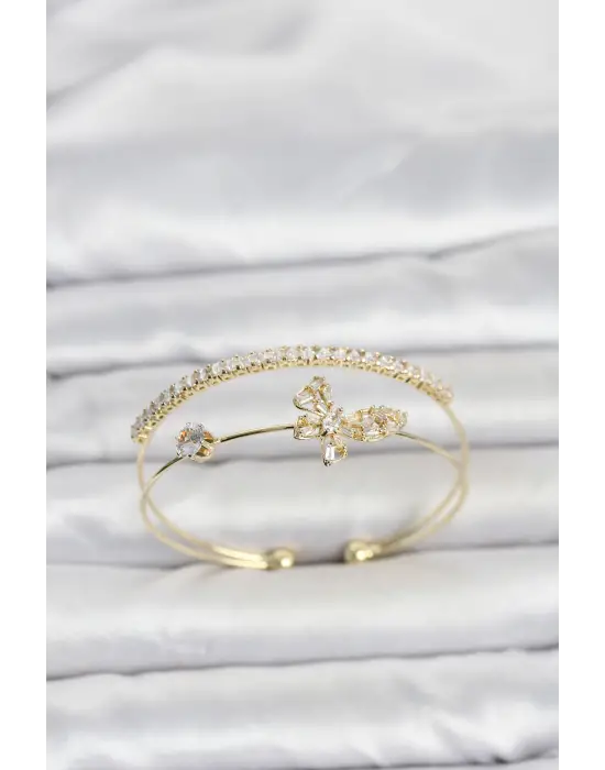 Pirinç Gold Renk Kelebek Model Kadın Bileklik