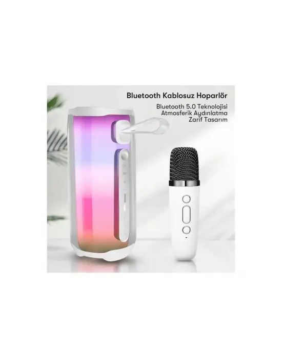 Pluse 5 Mikrofonlu Rgb Kablosuz Hoparlör - Beyaz