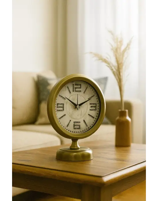 Premium Vintage 25 x 20 Cm Eskitme Metal Masa Saati