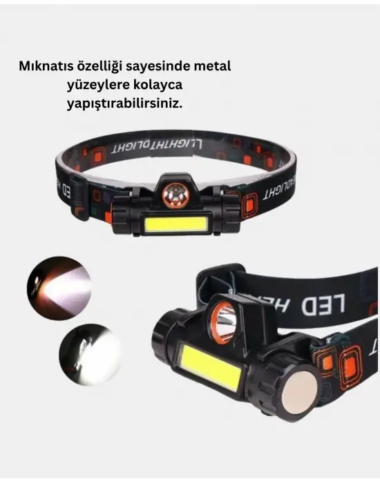 Profesyonel Şarjlı Led Kafa Lambası – Uzun Mesafe + Ortam Aydınlatması
