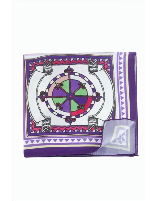 Pusula At Arabası Desenli Zr Şifon Fular 50*50 cm