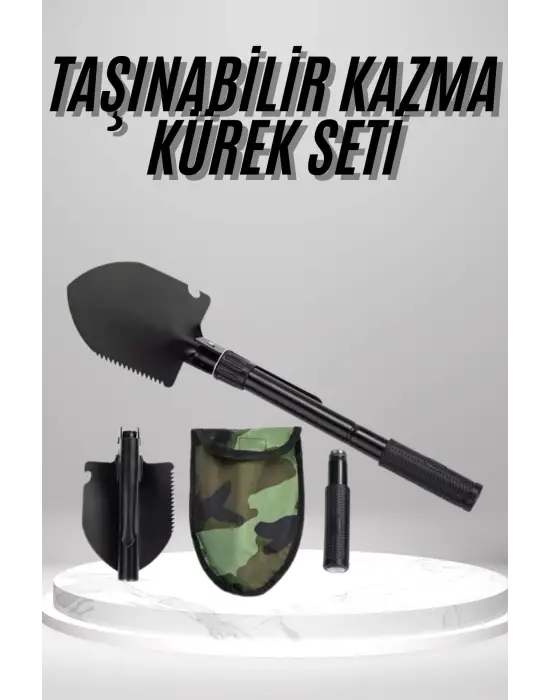 Pusulalı Katlanabilen Portatif Çantalı Mini Kazma Kürek Seti