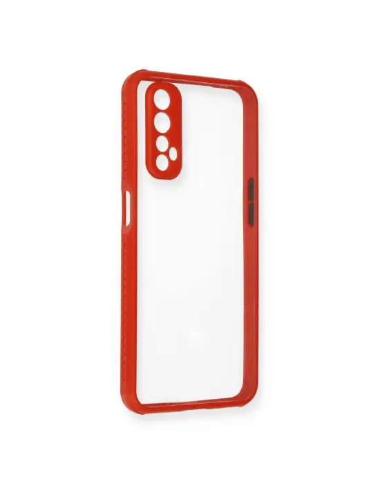 Realme 7 Kılıf Miami Şeffaf Silikon - Kırmızı