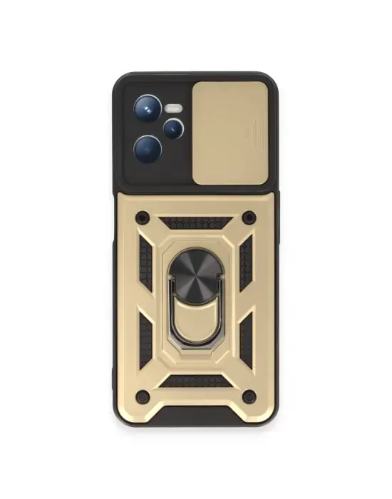 Realme C35 Kılıf Pars Lens Yüzüklü Silikon - Gold