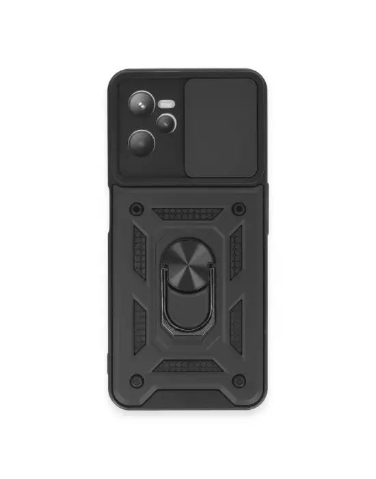Realme C35 Kılıf Pars Lens Yüzüklü Silikon - Siyah