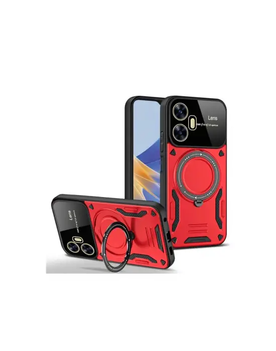 Realme C55 Kılıf Joy Lens Standlı Kapak - Kırmızı