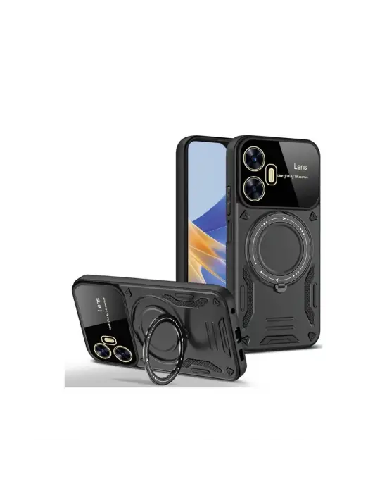 Realme C55 Kılıf Joy Lens Standlı Kapak - Siyah