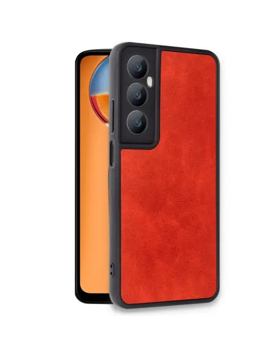 Realme C65 Kılıf Aras Deri Kapak - Kırmızı