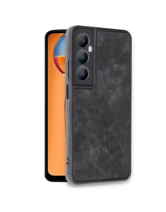 Realme C65 Kılıf Aras Deri Kapak - Siyah