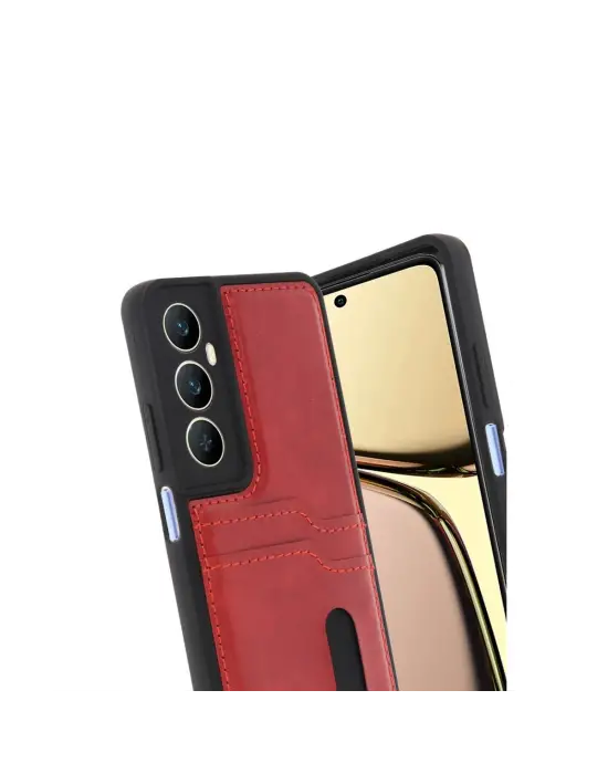 Realme C65 Sara Kartvizitli Deri Kılıf - Kırmızı