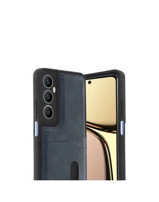 Realme C65 Sara Kartvizitli Deri Kılıf - Lacivert