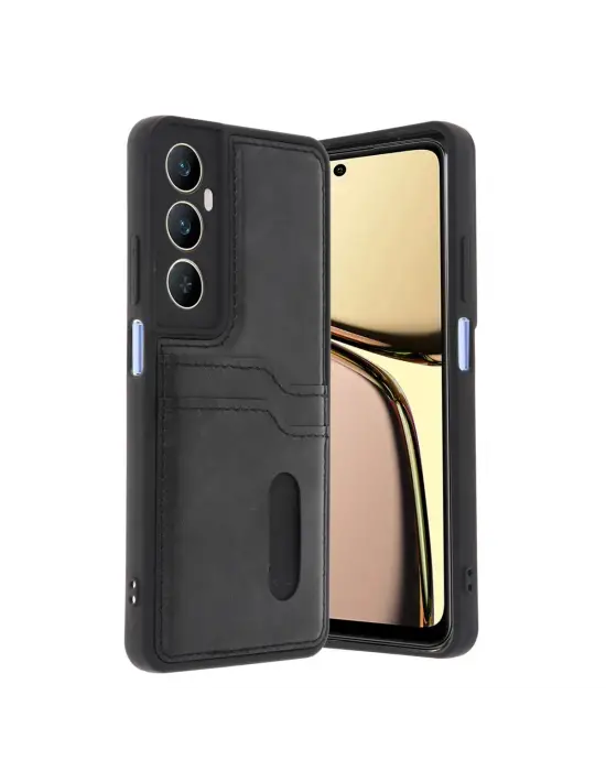 Realme C65 Sara Kartvizitli Deri Kılıf - Siyah