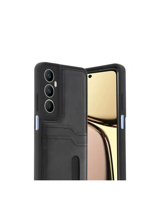 Realme C65 Sara Kartvizitli Deri Kılıf - Siyah