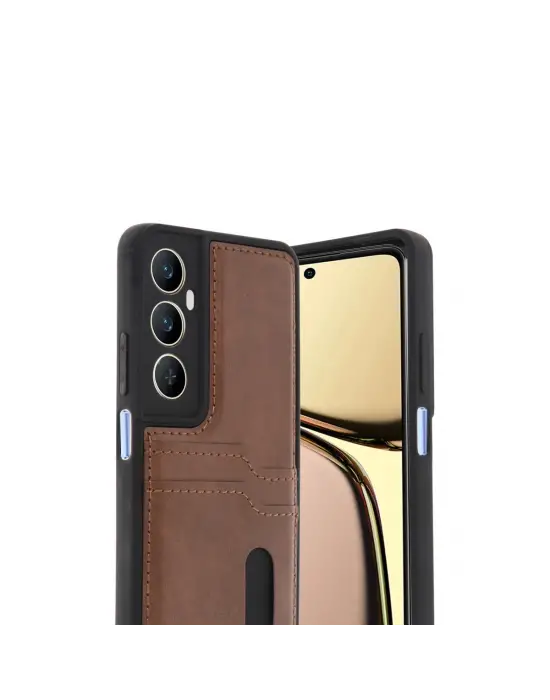 Realme C65 Sara Kartvizitli Deri Kılıf - Taba