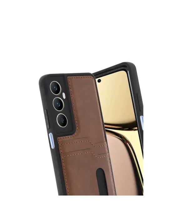 Realme C65 Sara Kartvizitli Deri Kılıf - Taba