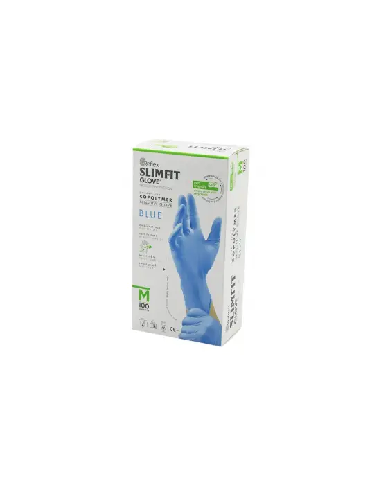 Reflex Slimfit Glove Kod-026 M Mavi Pudrasız Muayene Eldiven 100lü