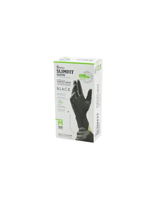 Reflex Slimfit Glove Kod-032 M Siyah Pudrasız Muayene Eldiven 100lü