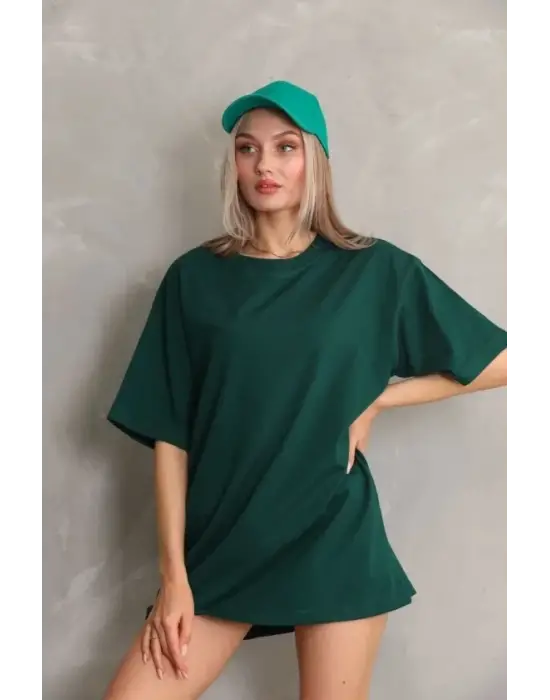 Regular Fit Tişört Bisiklet Yaka Yazlık Kısa Kol Basıc T-Shirt - Yeşil