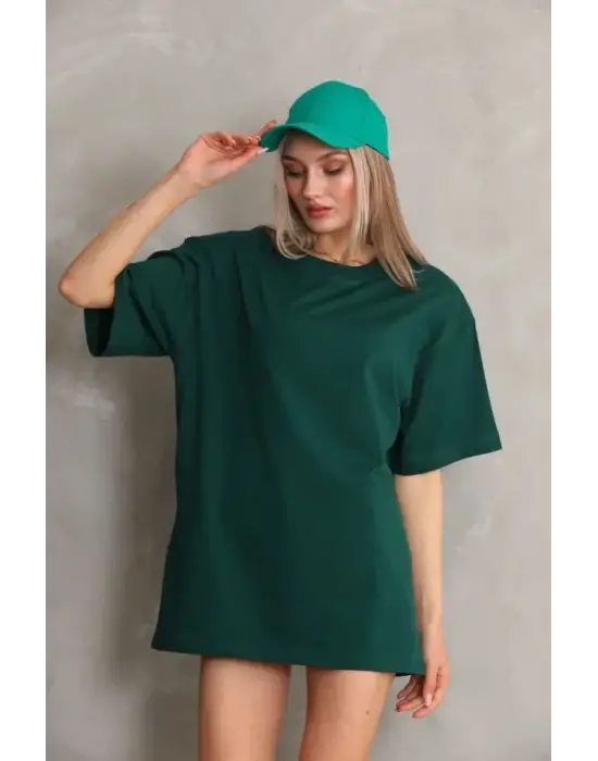 Regular Fit Tişört Bisiklet Yaka Yazlık Kısa Kol Basıc T-Shirt - Yeşil