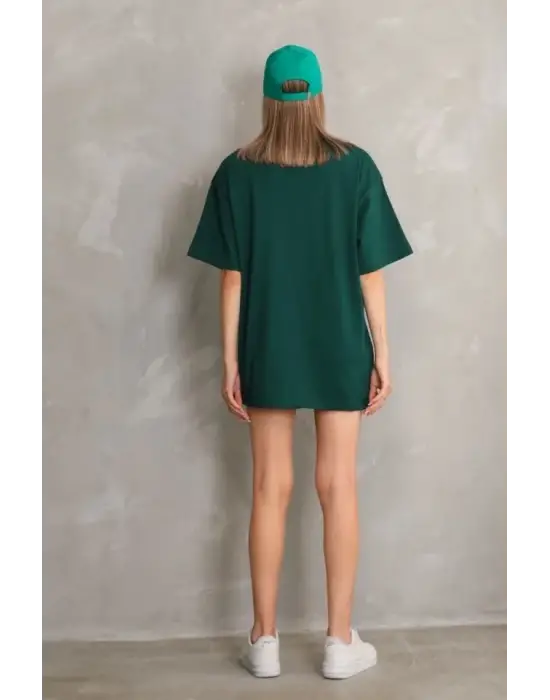 Regular Fit Tişört Bisiklet Yaka Yazlık Kısa Kol Basıc T-Shirt - Yeşil