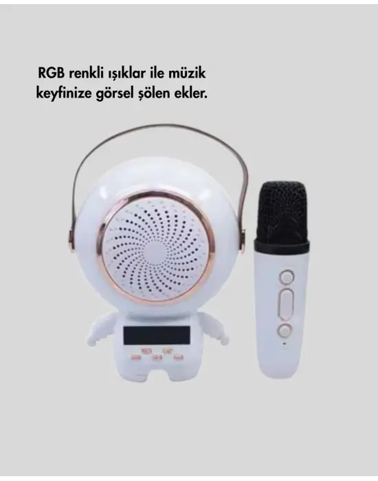 Renkli Işıklı Astronot Mini Bluetooth Speaker Ve Karaoke Mikrofon