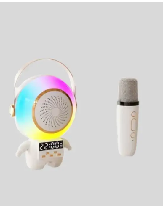 Renkli Işıklı Astronot Mini Bluetooth Speaker Ve Karaoke Mikrofon