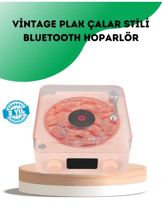 Retro Bluetooth Hoparlör – Kristal Ses, Gece Lambası, Saatli Tasarım