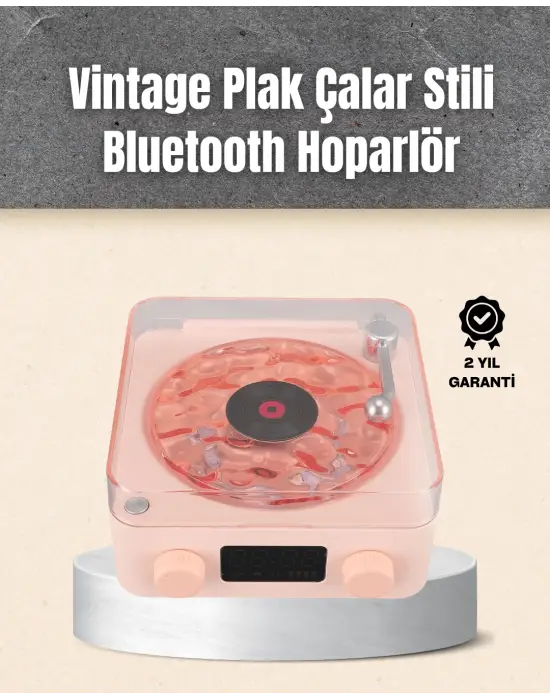 Retro Bluetooth Hoparlör – Yumuşak Gece Lambası Ve Saat Göstergeli