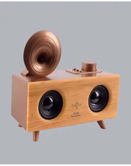 Retro Gramafon Bluetooth Hoparlör Çift Stereo Sesli Fm Radyo Destekli