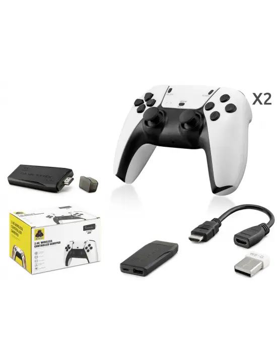 Retro Oyun Stick Hdmi Çift Gamepad Seti 2.4G Kablosuz - Beyaz HD331
