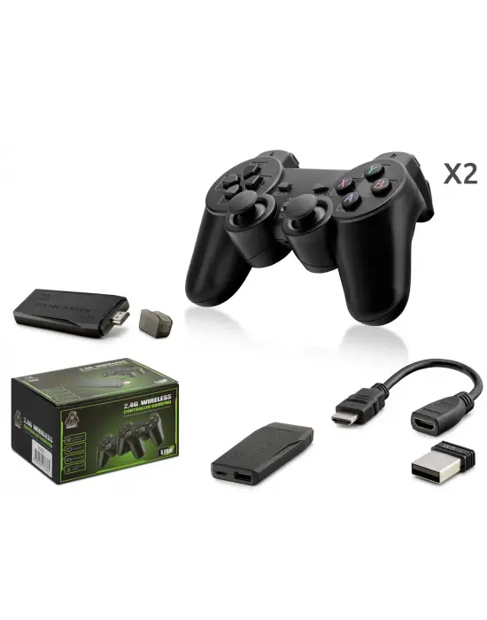 Retro Oyun Stick Hdmi Çift Gamepad Seti 2.4G Kablosuz - Siyah HD327
