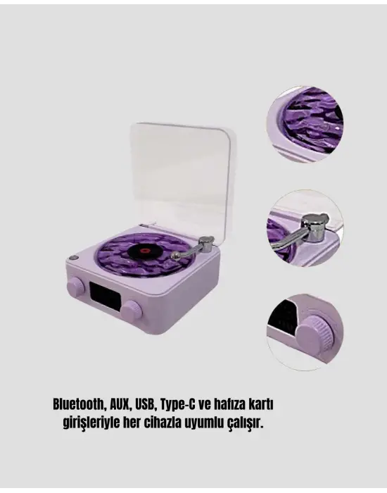 Retro Pikap Hoparlör Bluetooth Aux Usb Type-c Projektörlü 360° Sesli Taşınabilir