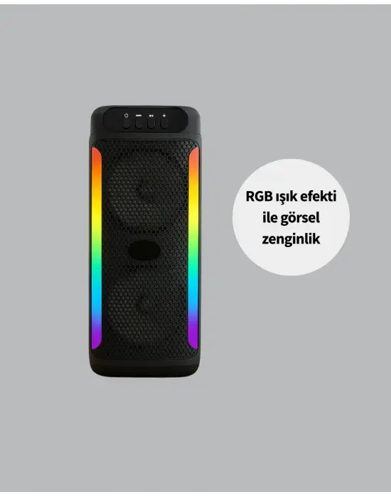 Rgb Işıklı Çift Hoparlörlü Taşınabilir Bluetooth Speaker Ve Mikrofon