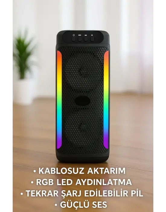 Rgb Işıklı Çift Hoparlörlü Taşınabilir Bluetooth Speaker Ve Mikrofon
