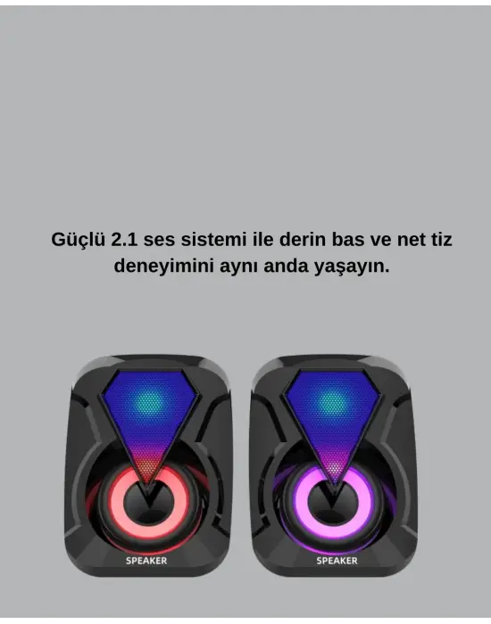 Rgb Işıklı Usb Hoparlör Seti 9w Çıkış Gücü Derin Bas