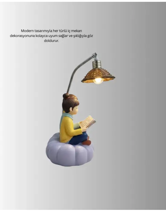 Romantik Çift Figürlü Okuyan Çift Masa Lambası Dekoratif Led Aydınlatma