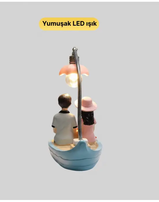 Romantik Sandal Üzerinde Çift Figürü Led Gece Lambası Masa Dekoru