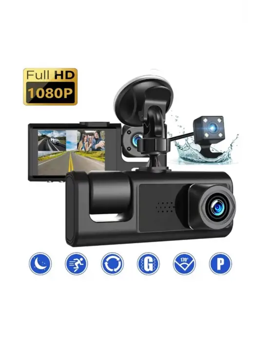 S-1 1080p Araç İçi Kamera 3 Kameralı ( Ön Görüş - Geri Görüş - İç Görüş ) Gece Görüşlü