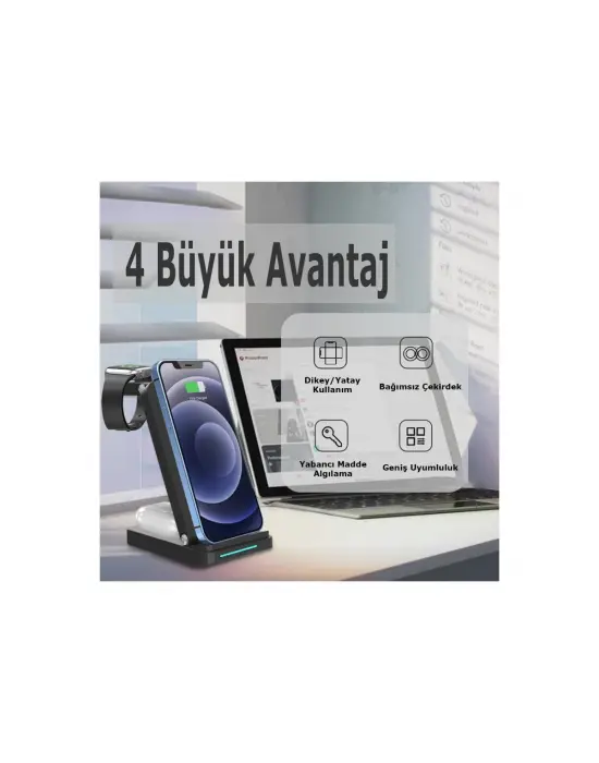 S90 4in1 Kablosuz Şarj Masaüstü Set - Siyah
