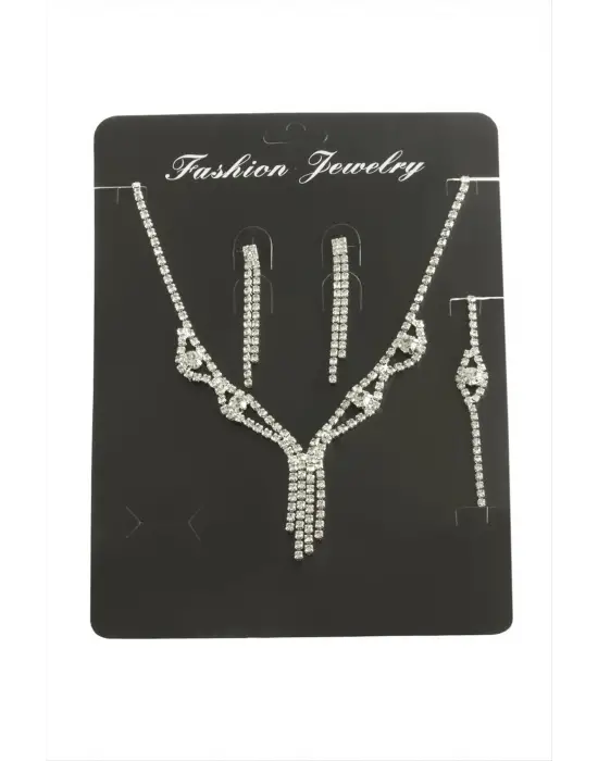 Sallantılı Taşlı Set Kolye