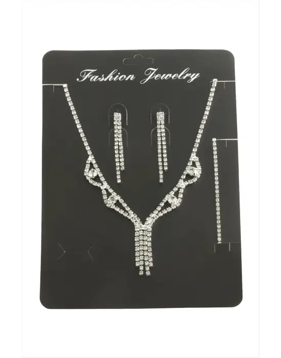 Sallantılı Taşlı Set Kolye