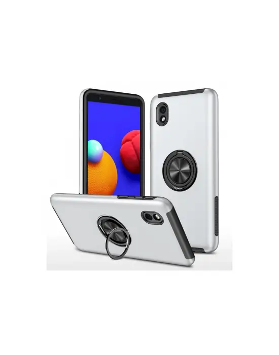 Samsung Galaxy A01 Core Kılıf Elit Yüzüklü Kapak - Gümüş