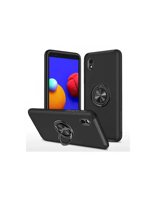 Samsung Galaxy A01 Core Kılıf Elit Yüzüklü Kapak - Siyah