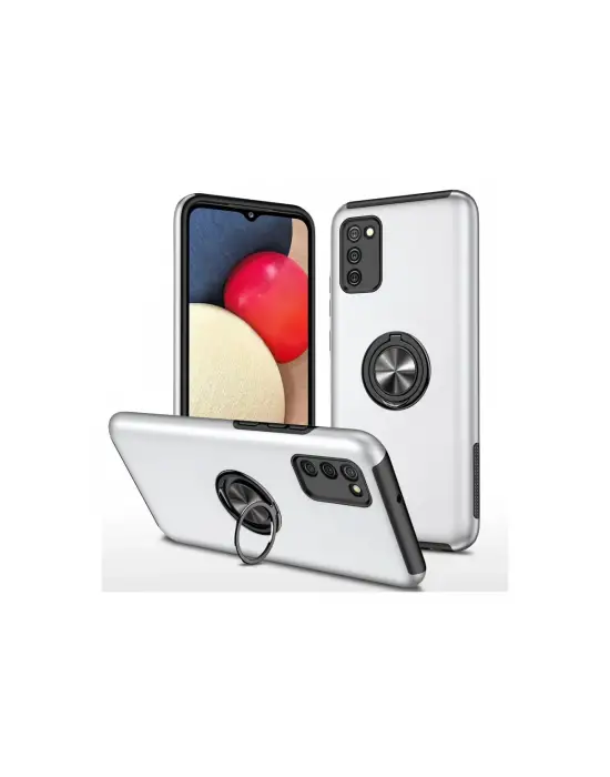 Samsung Galaxy A02s Kılıf Elit Yüzüklü Kapak - Gümüş