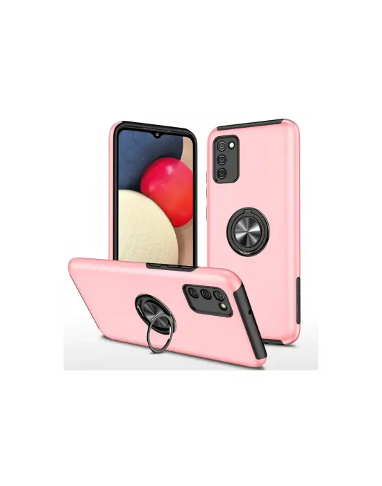 Samsung Galaxy A02s Kılıf Elit Yüzüklü Kapak - Pembe
