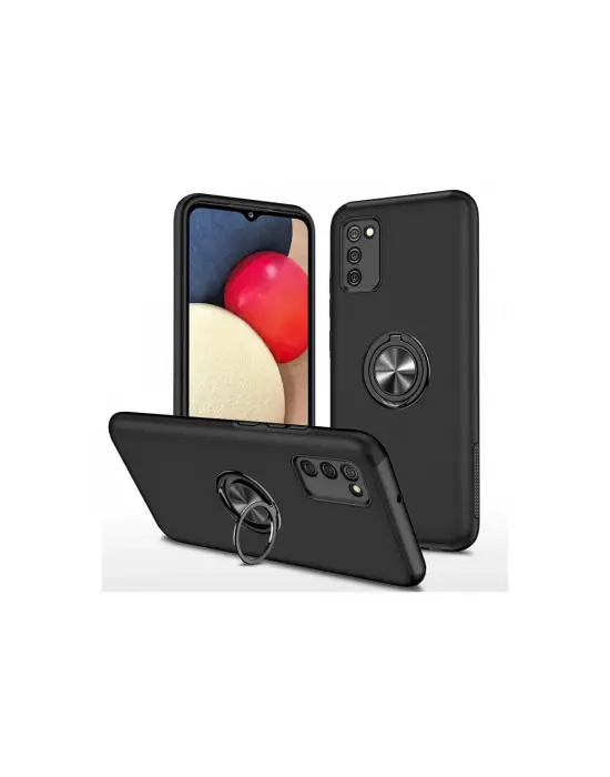 Samsung Galaxy A02s Kılıf Elit Yüzüklü Kapak - Siyah