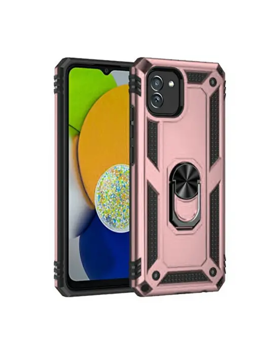 Samsung Galaxy A03 Kılıf Sofya Yüzüklü Silikon Kapak - Rose
